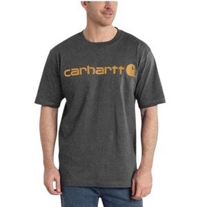 Carhartt Charcoal Short-Sleeve Logo Tee with Gold Print
